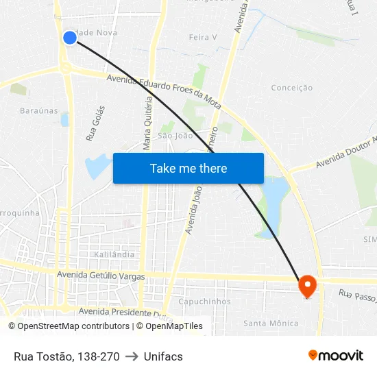 Rua Tostão, 138-270 to Unifacs map