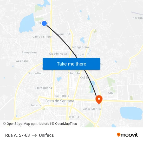 Rua A, 57-63 to Unifacs map