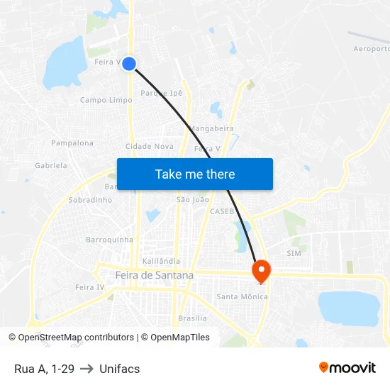 Rua A, 1-29 to Unifacs map