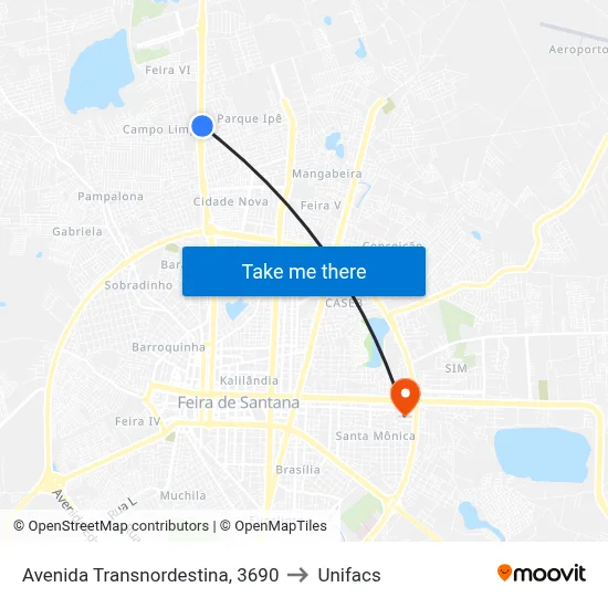 Avenida Transnordestina, 3690 to Unifacs map