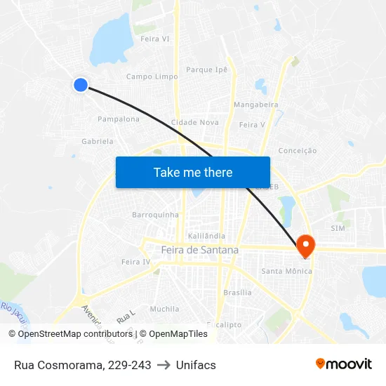Rua Cosmorama, 229-243 to Unifacs map