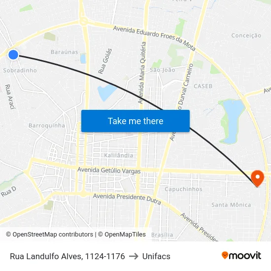 Rua Landulfo Alves, 1124-1176 to Unifacs map