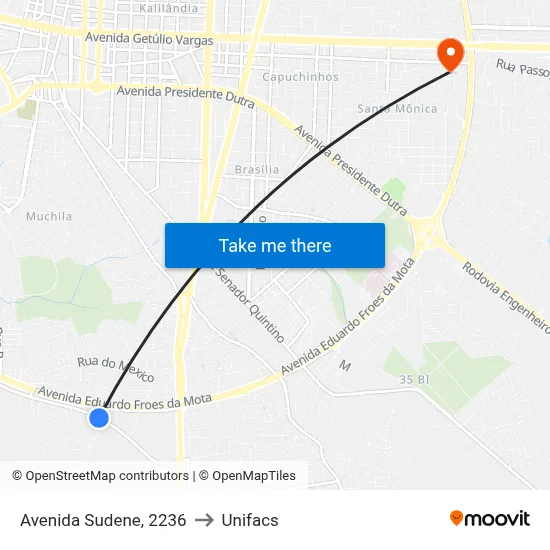 Avenida Sudene, 2236 to Unifacs map
