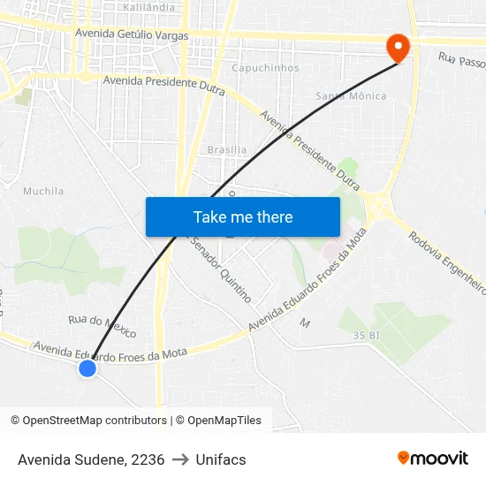 Avenida Sudene, 2236 to Unifacs map