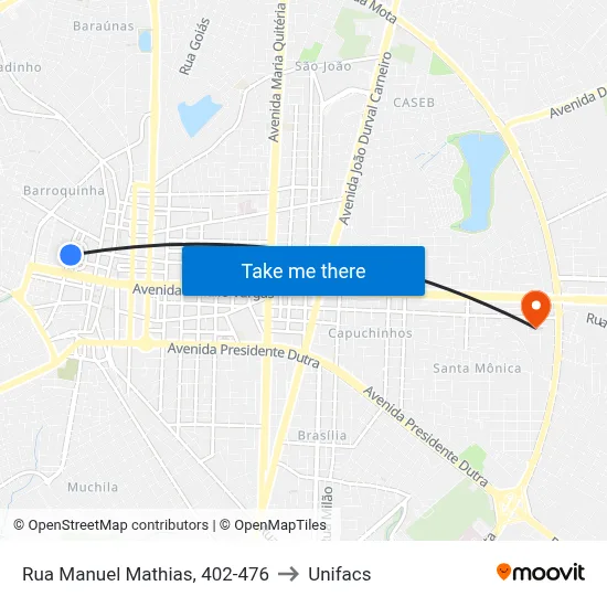 Rua Manuel Mathias, 402-476 to Unifacs map