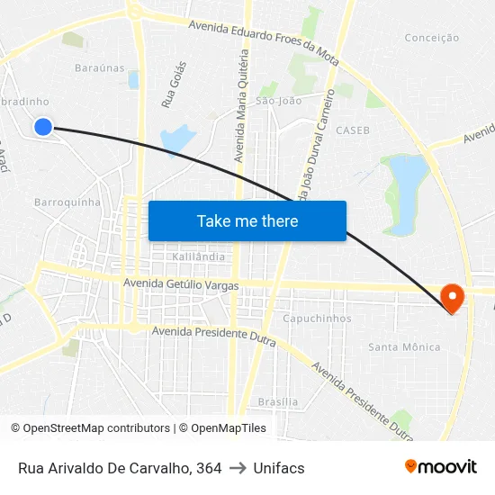 Rua Arivaldo De Carvalho, 364 to Unifacs map