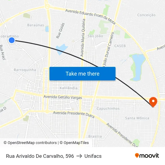 Rua Arivaldo De Carvalho, 596 to Unifacs map
