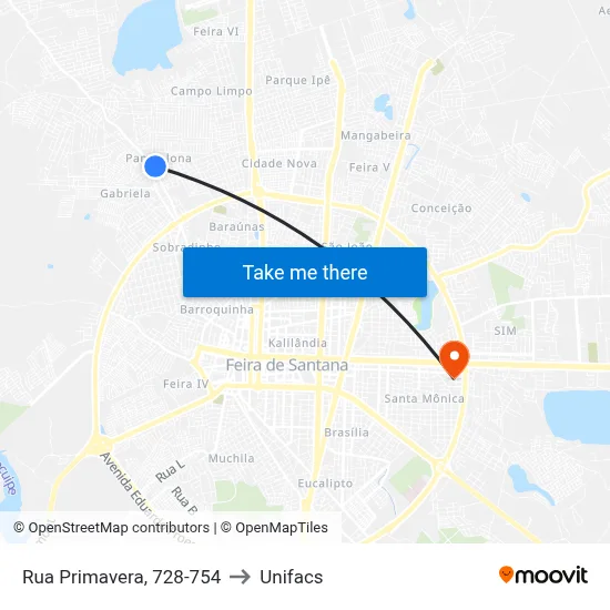 Rua Primavera, 728-754 to Unifacs map