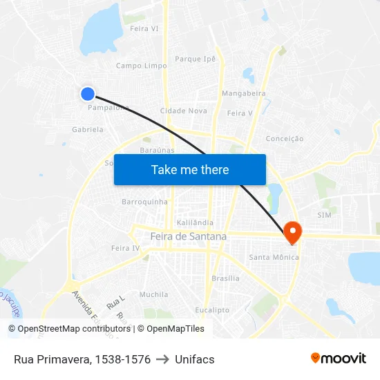 Rua Primavera, 1538-1576 to Unifacs map