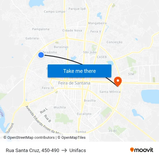 Rua Santa Cruz, 450-490 to Unifacs map
