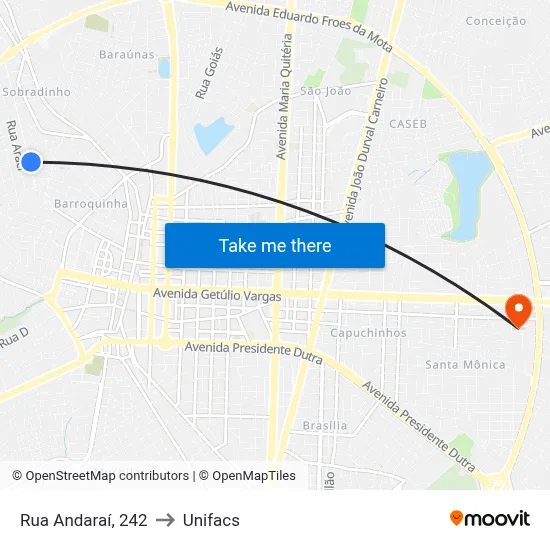 Rua Andaraí, 242 to Unifacs map