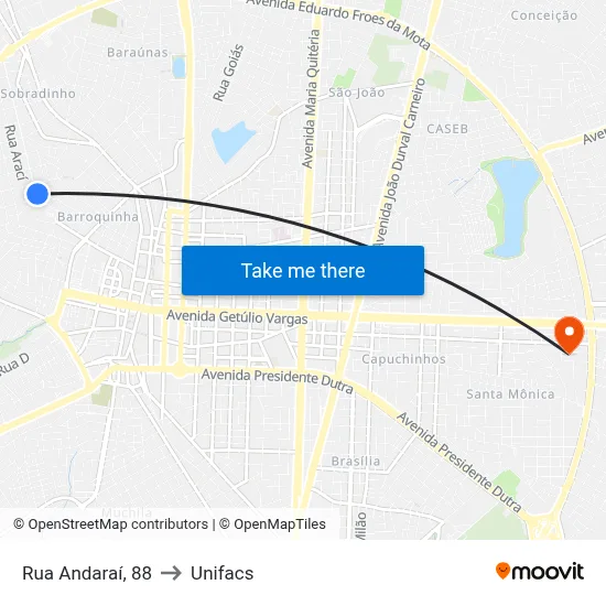 Rua Andaraí, 88 to Unifacs map