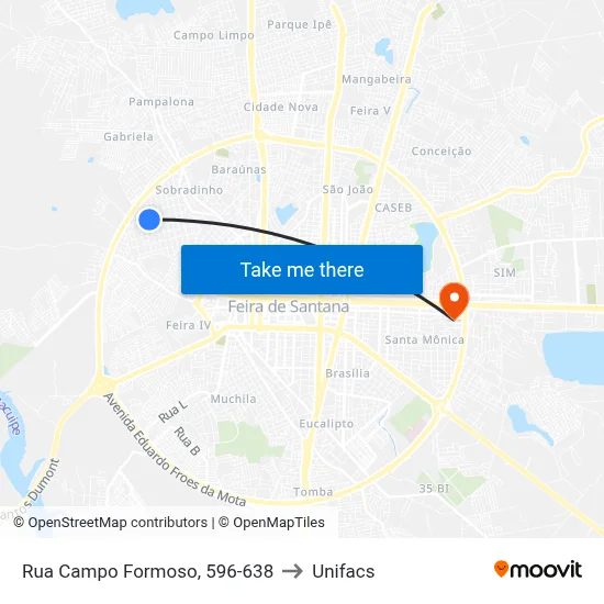 Rua Campo Formoso, 596-638 to Unifacs map