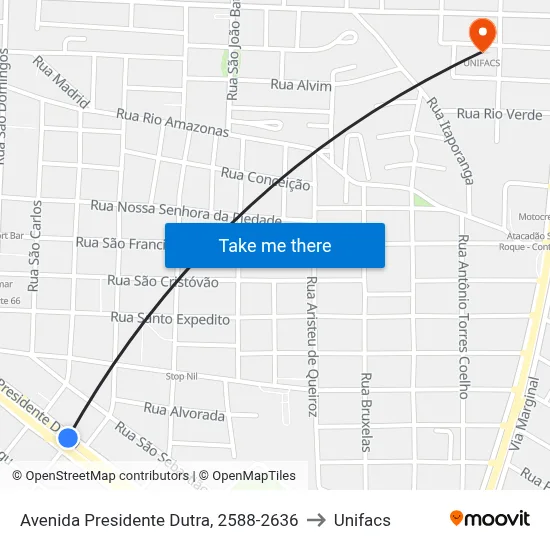 Avenida Presidente Dutra, 2588-2636 to Unifacs map