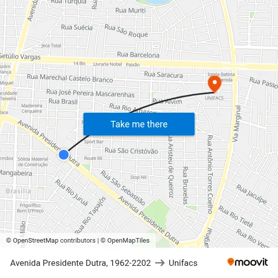 Avenida Presidente Dutra, 1962-2202 to Unifacs map