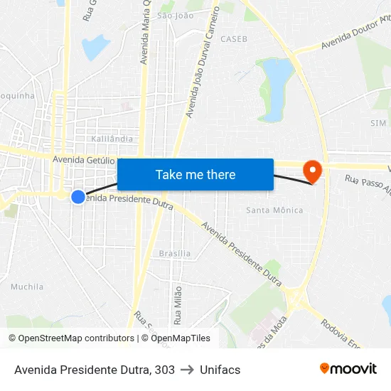 Avenida Presidente Dutra, 303 to Unifacs map