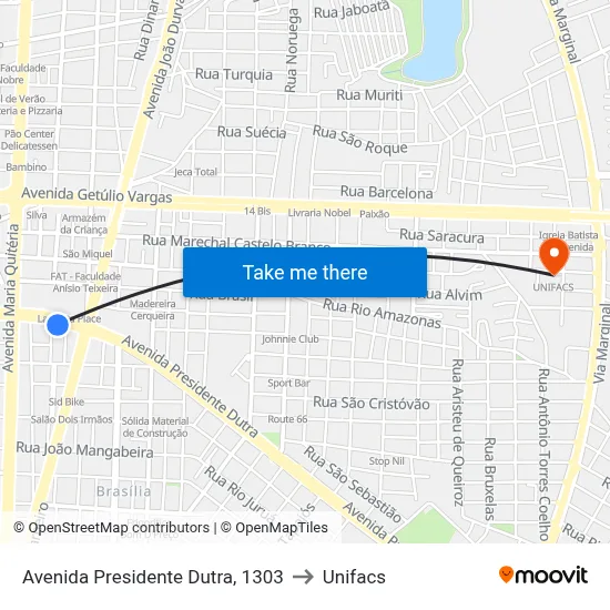 Avenida Presidente Dutra, 1303 to Unifacs map