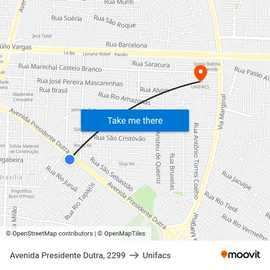 Avenida Presidente Dutra, 2299 to Unifacs map