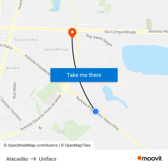 Atacadão to Unifacs map