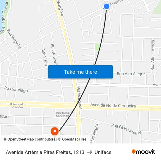 Avenida Artêmia Pires Freitas, 1213 to Unifacs map