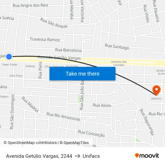 Avenida Getúlio Vargas, 2244 to Unifacs map