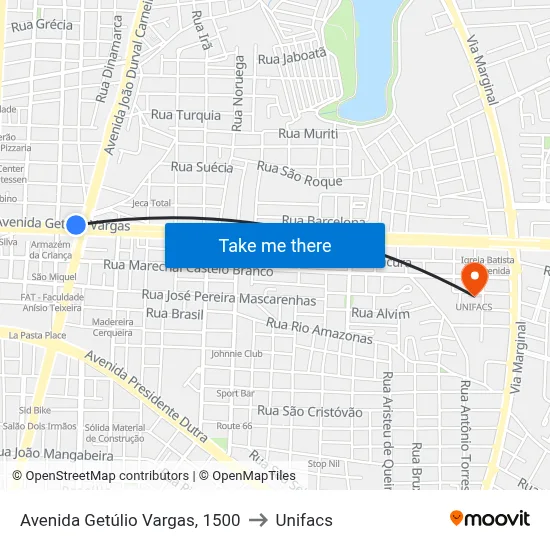 Avenida Getúlio Vargas, 1500 to Unifacs map