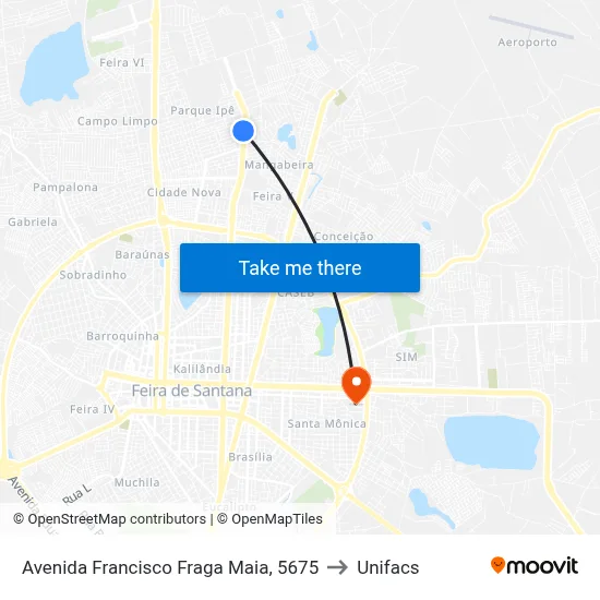 Avenida Francisco Fraga Maia, 5675 to Unifacs map