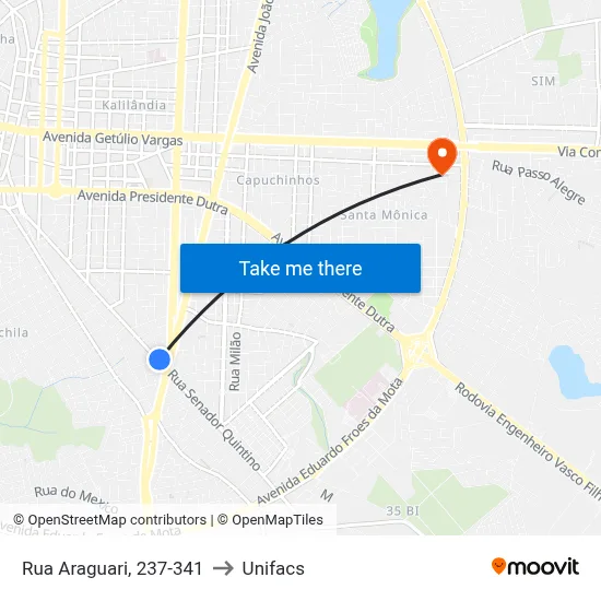 Rua Araguari, 237-341 to Unifacs map