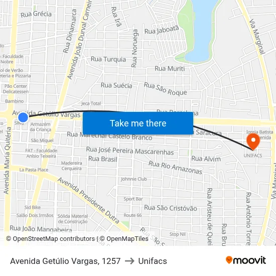 Avenida Getúlio Vargas, 1257 to Unifacs map