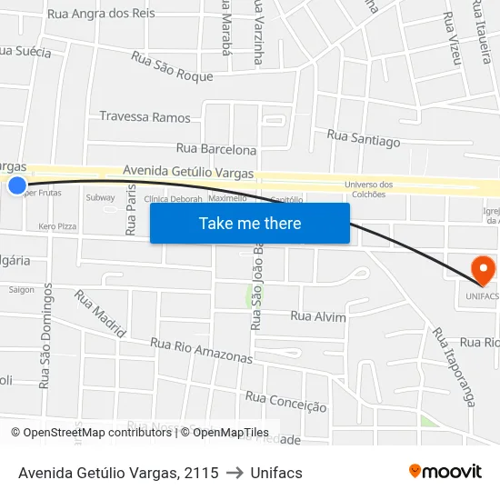 Avenida Getúlio Vargas, 2115 to Unifacs map
