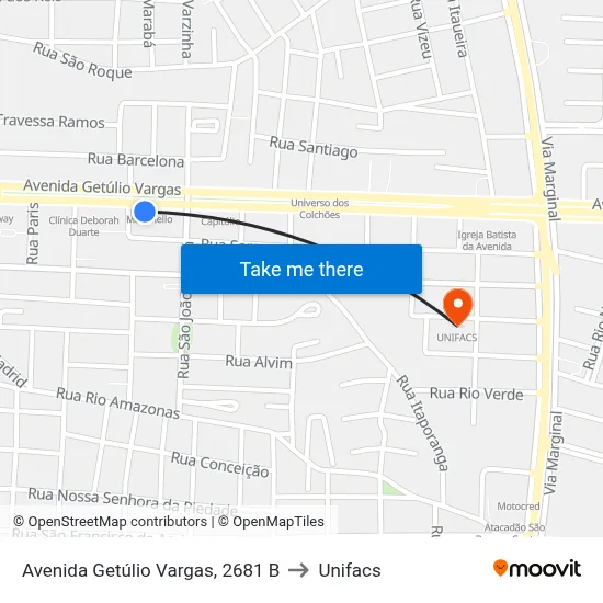 Avenida Getúlio Vargas, 2681 B to Unifacs map