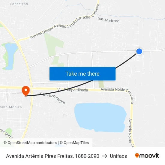 Avenida Artêmia Pires Freitas, 1880-2090 to Unifacs map