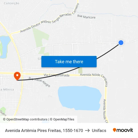 Avenida Artêmia Pires Freitas, 1550-1670 to Unifacs map