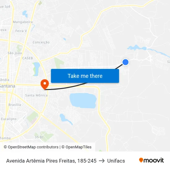 Avenida Artêmia Pires Freitas, 185-245 to Unifacs map