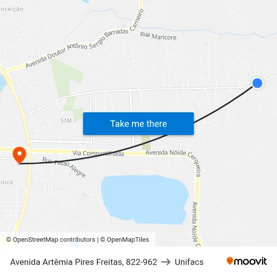 Avenida Artêmia Pires Freitas, 822-962 to Unifacs map