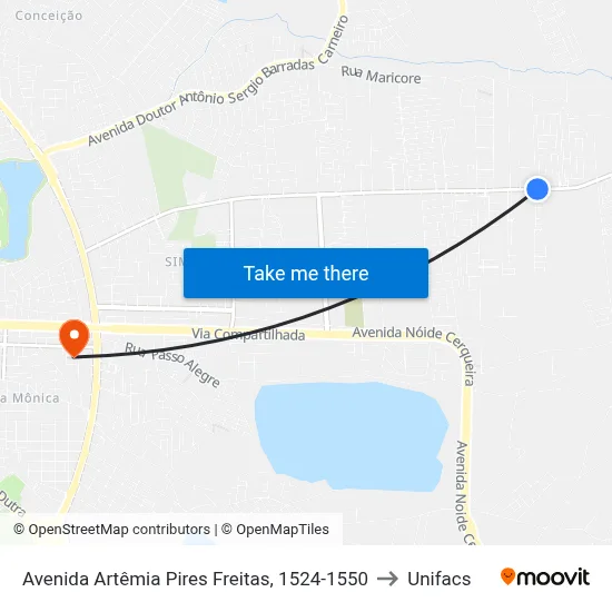 Avenida Artêmia Pires Freitas, 1524-1550 to Unifacs map