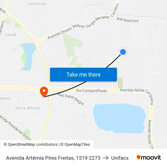 Avenida Artêmia Pires Freitas, 1519-2273 to Unifacs map