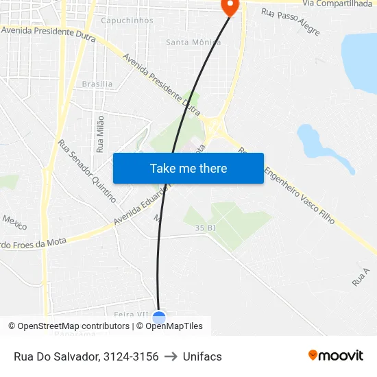 Rua Do Salvador, 3124-3156 to Unifacs map