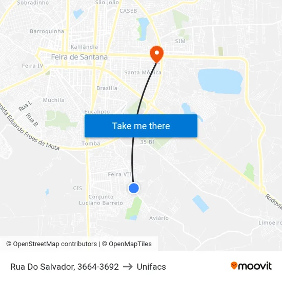 Rua Do Salvador, 3664-3692 to Unifacs map