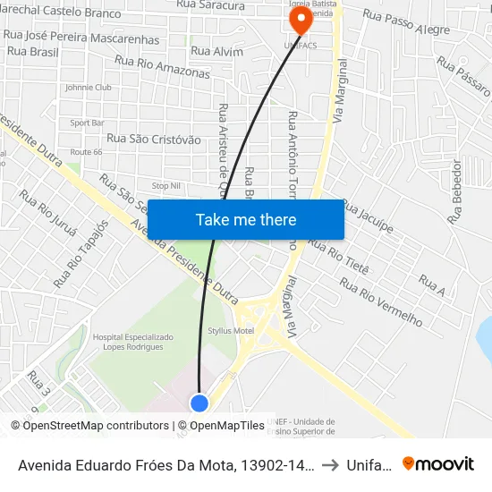 Avenida Eduardo Fróes Da Mota, 13902-14222 to Unifacs map