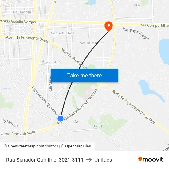 Rua Senador Quintino, 3021-3111 to Unifacs map