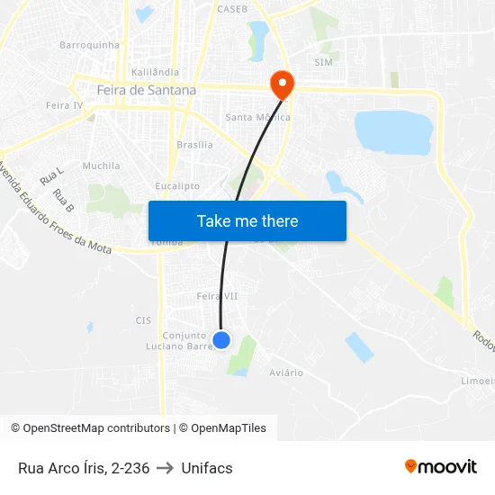 Rua Arco Íris, 2-236 to Unifacs map