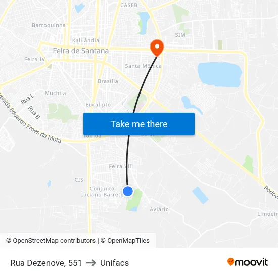 Rua Dezenove, 551 to Unifacs map