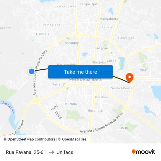 Rua Favana, 25-61 to Unifacs map