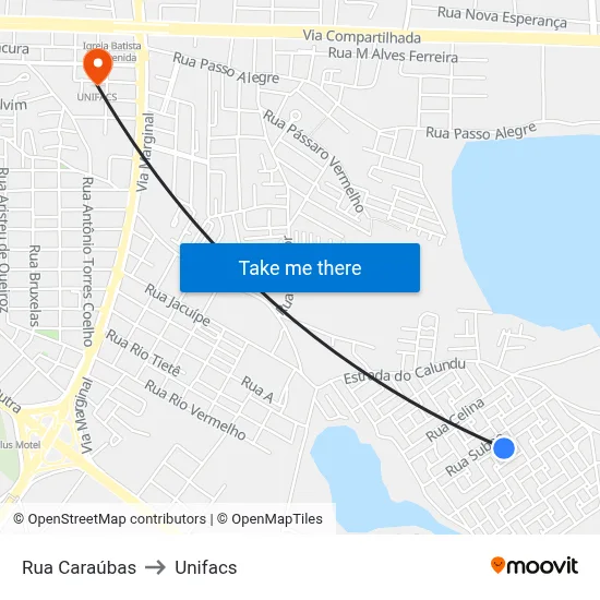 Rua Caraúbas to Unifacs map