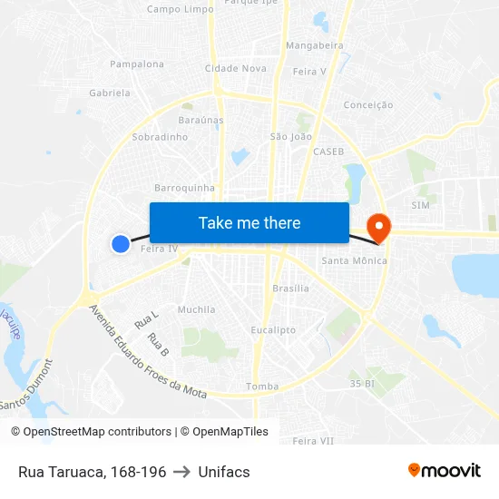 Rua Taruaca, 168-196 to Unifacs map