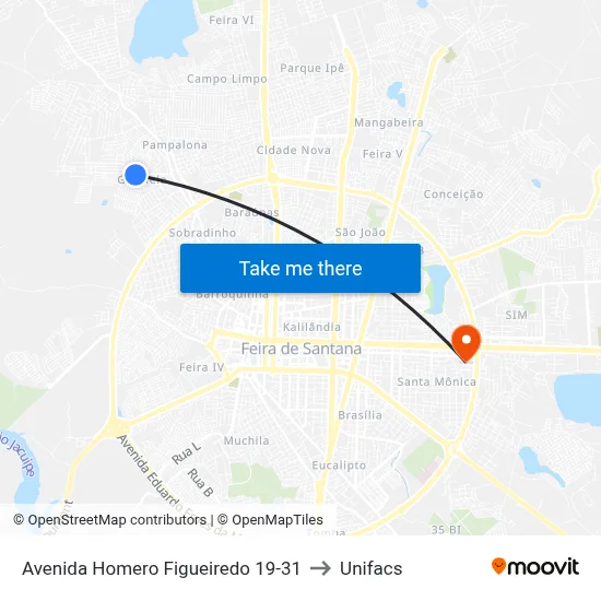 Avenida Homero Figueiredo 19-31 to Unifacs map