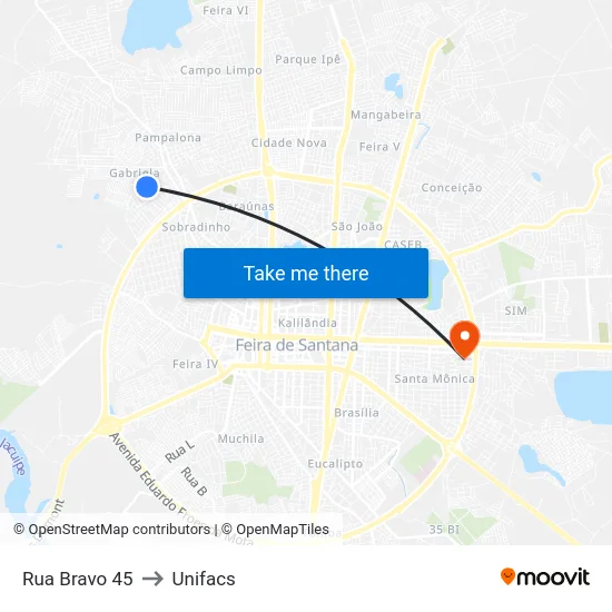 Rua Bravo 45 to Unifacs map