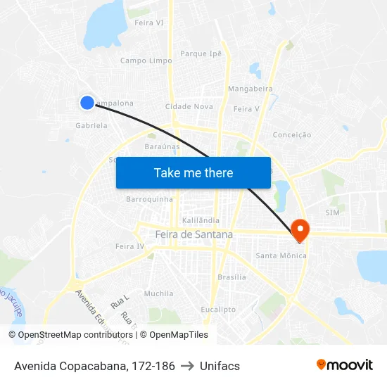 Avenida Copacabana, 172-186 to Unifacs map