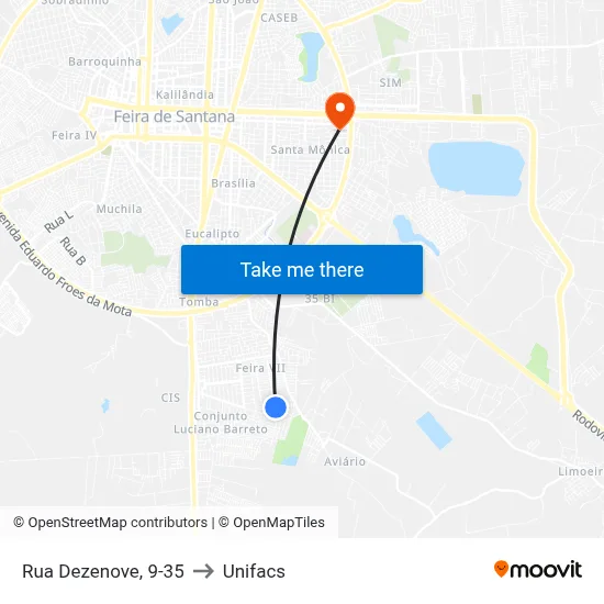Rua Dezenove, 9-35 to Unifacs map
